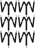 Man of Men Black Suspenders - Adjustable Elastic 1 Inch Wide Y Shape for Men and Women - Heavy Duty Clips - Pack of 6