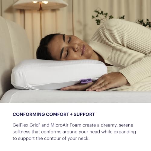 Image of Purple DreamLayer Pillow - King Size - Cooling Memory Foam Alternative Neck Pillow, Soft Contour-Hugging GelFlex Grid and MicroAir Foam, Adjustable Loft, Pressure-Relieving Support