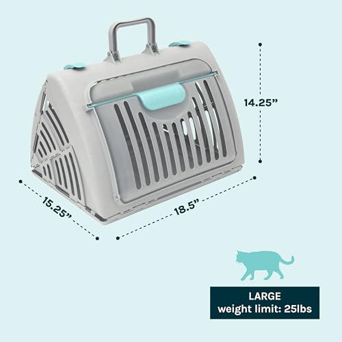 SportPet Large Hard-Sided Travel Cat Carrier - Cat Carrier with Patented Wide Side-Opening Door, Foldable Portable Pet Carrier with Removable Bed for Cats & Small Pets up to 25lbs - Gray - Image 3