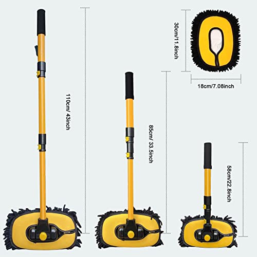 Yeewayveh Car Wash Brush With Long Handle, Microfiber Car Wash Mop With Replaceable Chenille Brush Head, Soft Cleaning Brush With 15° Curved Extension Pole Car Wash Kit For Rv Truck Camper, Yellow #TOP6
