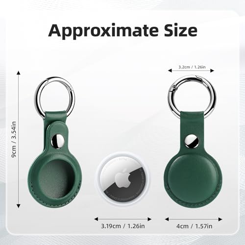 LETREEN 4er Pack Kompatibel mit Apple AirTag Anhänger, Leder Air Tag Hülle mit Schlüsselanhänger (Schwarz/Grau/Grün/Braun)