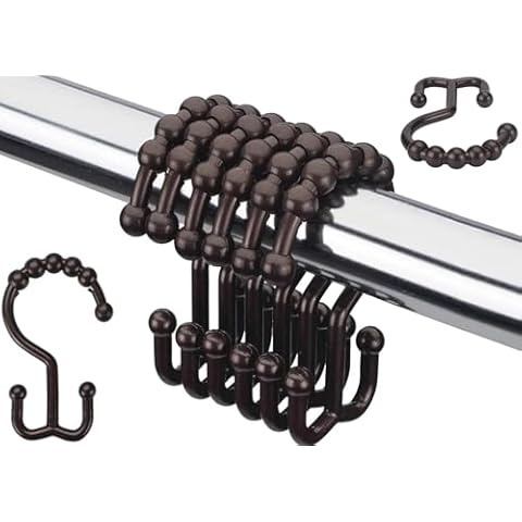 Resze 12 PCS Black Plastic Double Shower Curtain Hooks, Multi-Functional Rings for Bathroom Shower Curtain,Shower Curtain Liner and Kitchen Supplies, etc. Cover