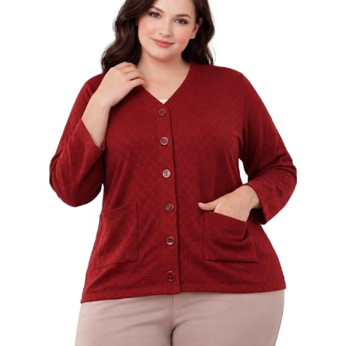 Image of Women's Woolen V-Neck Buttoned Full Sleeve Cardigan, Self Design, Winter Wear Sweater with Front Pockets, Stylish Outdoor and Office Wear
