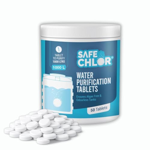 Safe Chlor Tab 1000 | Chlorine Tablets for Water Tanks of 1000 Ltrs Overhead & Underground Water Tanks; Water Purification Tablets Kills Bacteria and Prevents Algae; Pack of 50 Tablets for 50000 Ltrs