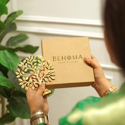 Image of BEHOMA Brass Kalpvriksh Tree with Birds Set of 5 | Kalpavriksha Tree of Life Showpiece for Table Decor (5.9 inch) | kalpvriksha Vastu & Fengshui Decor, Home & Puja Temple Ornament, Good Luck Gift