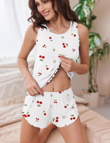 Image of Ekouaer 2 Pieces Womens Tank Top Pajamas Set Soft Sleepwear Cami and Shorts | Summer Sleeveless Loungewear Pjs Set for Wedding Party, Home