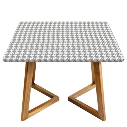 Highdi Mantel Cuadrado Impermeable, Mantel de Tela Oxford Antimanchas Protector Mesa con Borde Elástico, Estampado de Pata de Gallo Cubre Encimera para Cocina, Comedor (Gris Claro,160x160cm)