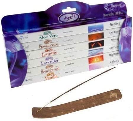 Moods Incense Sticks 6 Pack Gift Set by Stamford PLUS Wooden Incense Holder