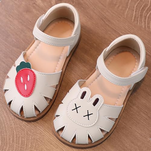 Image of WUIWUIYU Toddlers Little Girls T-Strap Hook&Loop Dress Strawberry Summer Shoes Closed Toe Carrot Sandals