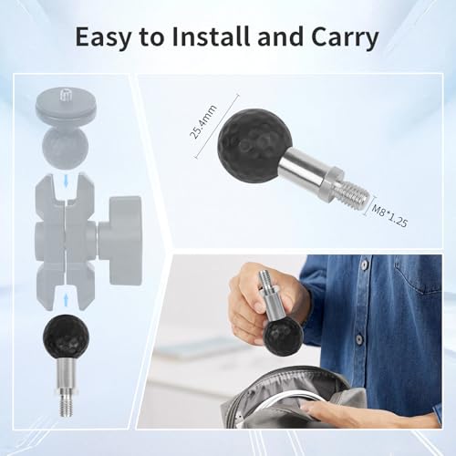 Image of Came-TV 1'' Ball Adapter with M8 x 1.25 Threaded Bolt - CNC Aluminum Alloy Heavy-Duty Ball Mount Base for Ebike Motorcycle Phone Holder, Motorcycle Accessories & Double Socket Arm,75008