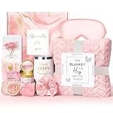 Valentines Birthday Gifts for Women, Self Care Get Well Soon Gift Baskets for Women with Luxury Flannel Blanket, Relaxing Spa Gifts Box Set for Mom, Wife, Friends, Sister