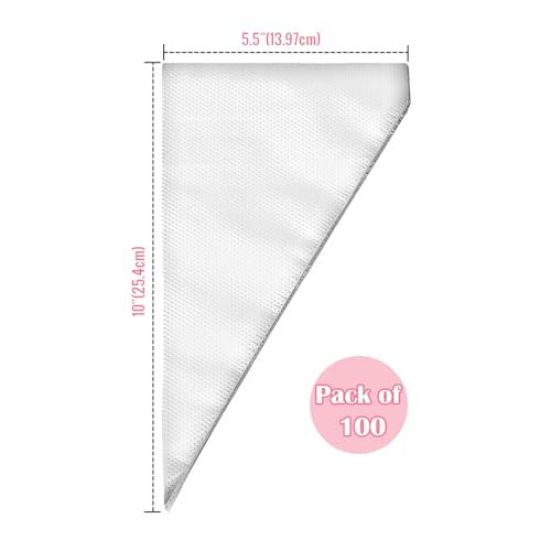 Keenpioneer 10-Inch Disposable Decorating & Pastry Bags, Tipless Icing Piping Bag for Cake, Cream Frosting and Cookie Decoration, Pack of 100 (Clear)
