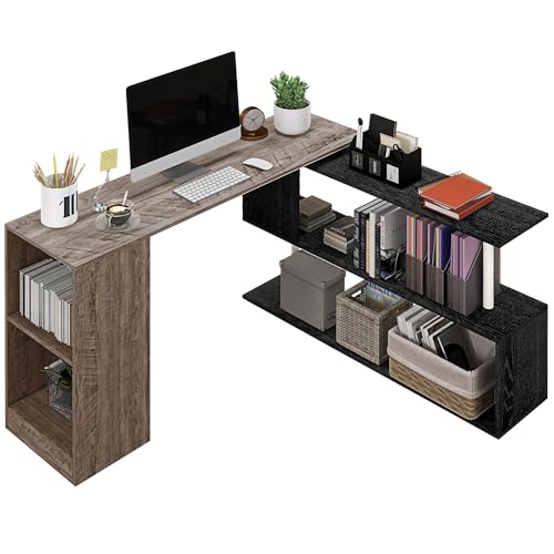 HOMCOM Scrivania Angolare Salvaspazio con Ripiano a S, Scrivania Moderna in Legno, 140x120x78 cm, Grigio e Nero