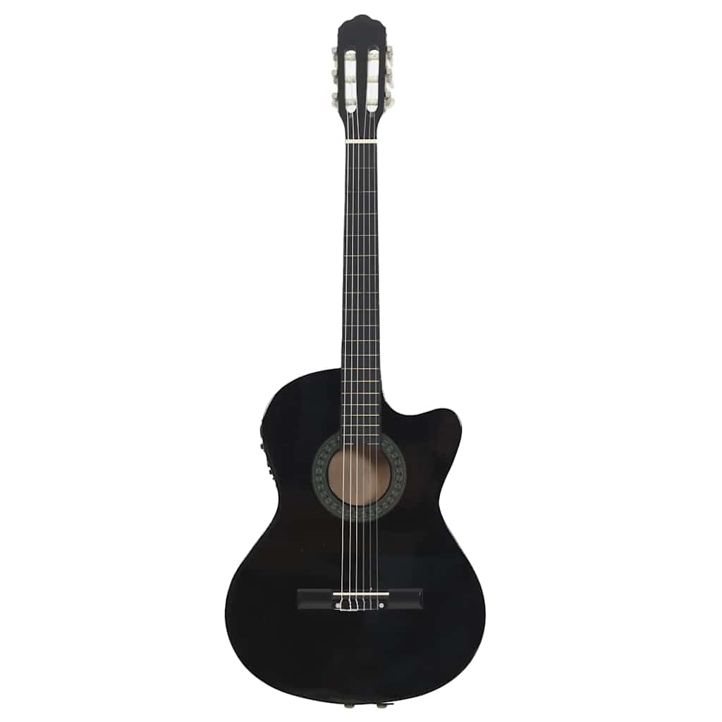 Westerngitarre Cutaway mit 4-Band-EQ Schwarz aus Lindenholz für Einsteiger und Kinder, inklusive Zubehör, Gurt, Plektrum, Stimmgerät, Tasche, ideal für Hobby und Unterricht