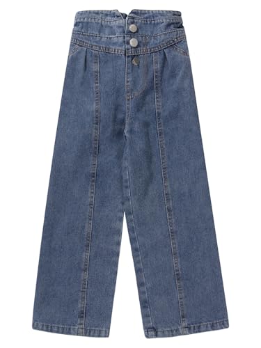 Hularka Kids Girls Jeans High Waist Straight Wide Leg Denim Pants Vintage Casual Washed Denim Trousers Cowboy Bottoms3
