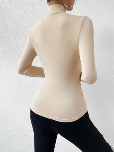 Image of SweatyRocks Women's Ruched Mock Neck Long Sleeve T Shirt Solid Slim Fitted Tee Tops