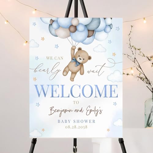 Personalized Blue Boy Bear We Can Bearly Wait Baby Shower Welcome Sign Decor Decoration, Baby Boy Welcome Sign, Bear Baby Shower Decorations, Baby Announcement Sign