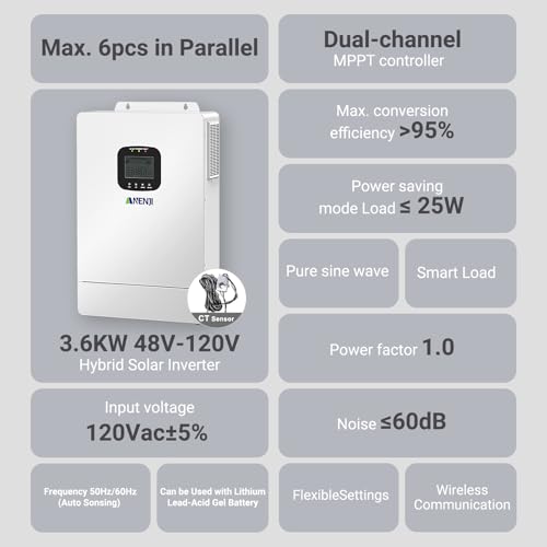 Image of Hybrid Solar Inverter 48V,Dual MPPT Charger,Support Parallel 6 Units Pure Sine Wave Off-Grid+On-Grid (Pure White)