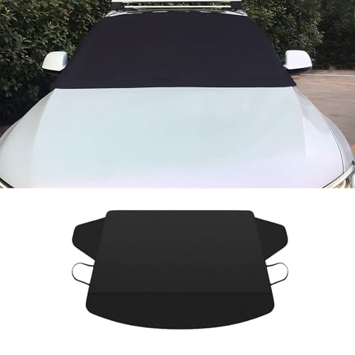 Image of Car Windshield Snow Cover, Ice and Snow Windshield Protector, 600D Oxford Cloth Stowable Drawstring Closure Quick Install Frost Cover, Winter Ice and Snow Protection Accessories (Black)