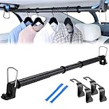 Bvomheez Car Clothes Hanger Bar 28-61 inches, Heavy Duty Clothes Rod for Car, Wrinkle-Free Clothes Hanging Bar, Adjustable Clothes Rack for RVs Suvs Trucks Vans, with 4Pcs Additional Seat Hooks