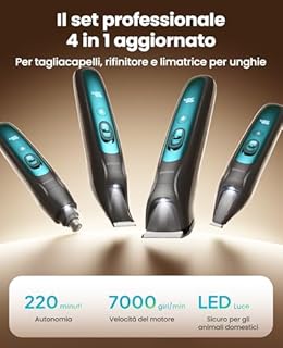 oneisall 4 in 1 Tosatrice per Cane Gatto con Luce LED, 2025 Nuova Versione Cura Peli Animali per Rasoio Cani & Zampe & Smerigliatrice Artiglio, 2000mAh Ricaricabile Rasoio per Cani (Blau, 4-in-1)