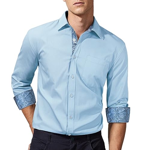 Image of HISDERN Mens Dress Shirts Long Sleeve Button Down Casual Shirts for Men Inner Contrast Formal Business Tuxedo Wedding Shirt