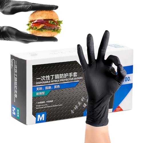 Guantes desechables,Guantes desechables de nitrilo | Guantes desechables de nitrilo - Guantes de nitrilo, 100X guantes de nitrilo negros seguros para alimentos, guantes desechables para la cocina, el