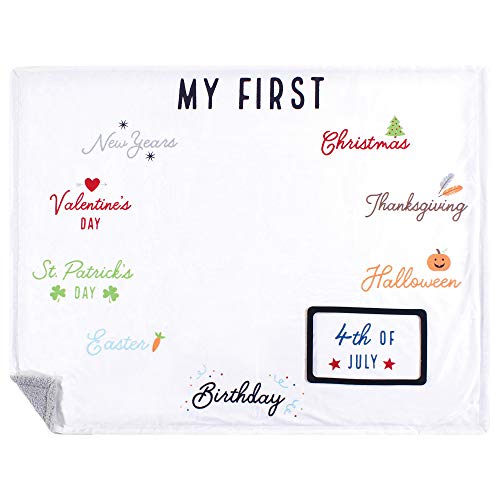Image of Hudson Baby Unisex Baby Plush Holiday and Milestone Blanket, Holiday, One Size