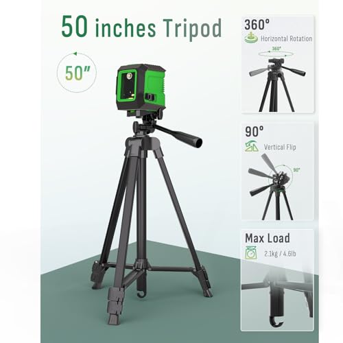Image of Laser Level with 50 inch Tripod, 360 Self Leveling Cross Line Laser Level, Green Beam Horizontal and Vertical Line leveler Tool for Hanging Pictures, Home Renovation with 4 AA Batteries & Carry Pouch