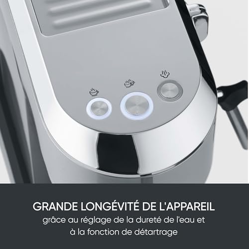 SEVERIN Machine à expresso Newspresa, Cafetière expresso avec pompe ULKA de 20 bars, buse pour mousse de lait, réservoir d'eau de 1 l, pour une ou deux tasses, Inox, KA 5997