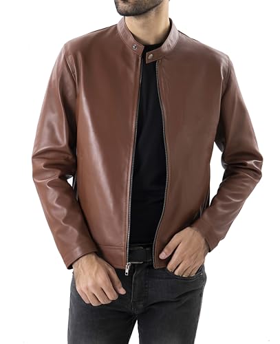 Image of Jild Classical Single Piece Lambskin Leather Jacket Men - Everyday Wear Snap Tab Collar Men's Motorcycle Leather Jacket