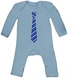  sportlich festlicher Style Schlips Baby Strampler Langarm Schlafanzug Jungen Mädchen Streifen Krawatte royal blau, Größe: 12-18 Monate,Dusty Blue