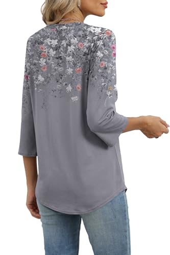 Image of XIEERDUO 3 /4 Length Sleeve Womens Tops V Neck T Shirts Both Side Buttons Blouses Business Casual Outfits Loose Fit