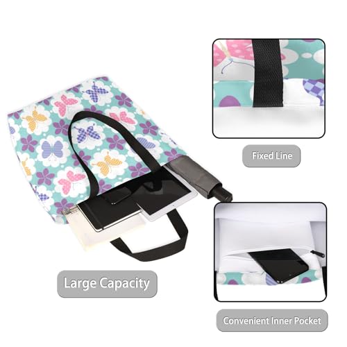 Colorful Patterned Butterflies Large Capacity Canvas Tote Bag Stylish Handheld Shoulder Bag Reusable Shopping Bag for Work Travel Beach Trips Shopping2