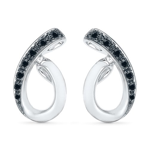 DGOLD Sterling Silver Round Diamond Black Twisted Fashion Earring (1/6 CTTW)