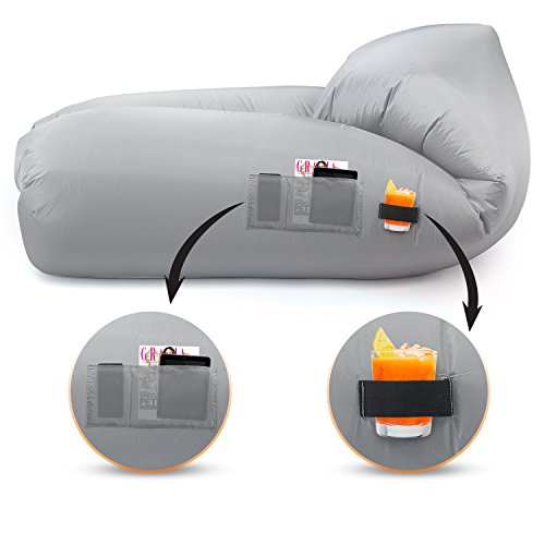 Abco Tech Inflatable Air Sofa Chair - Portable Lounger Couch & Air Hammock, Pool Float Lounge Chair - Ideal for Traveling, Camping or at Beaches – Waterproof & Lightweight – Includes Carry Bag (Gray)