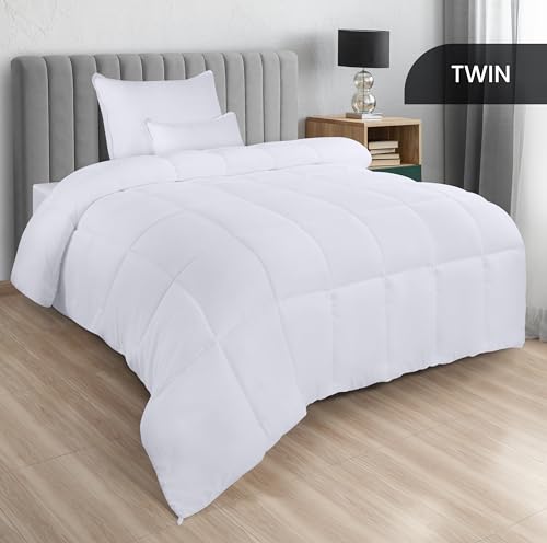 Utopia Bedding Comforters Twin Size, All Season Duvet Insert, Down Alternative Box Stitched Bed Comforter with Corner Tabs, Machine Washable (White, Pack of 6)