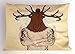 ABAKUHAUS Cranio Federe Cuscino, Hipster Man Tattoos Deer Head, Federe Cuscino Decorative di Dimensioni Standard, 65 X 50 cm, Crema Brown