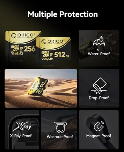ORICO V3 Tarjeta de memoria microSDXC UHS-I de 512 GB, lectura de 180 MB/s (requiere lector DDR 220), 160 MB/s, grabación 4K UHD, U3, Class10, V30, A2, Micro SD para drones, consola de juegos, tarjeta - imagen 3