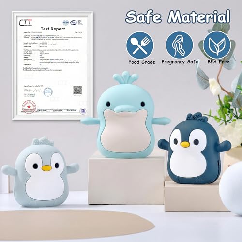 Image of Baby Teething Toys for 3-6 Months Silicone Teething Mittens for Babies Food Grade Silicone Teether (Penguin Baby Blue)