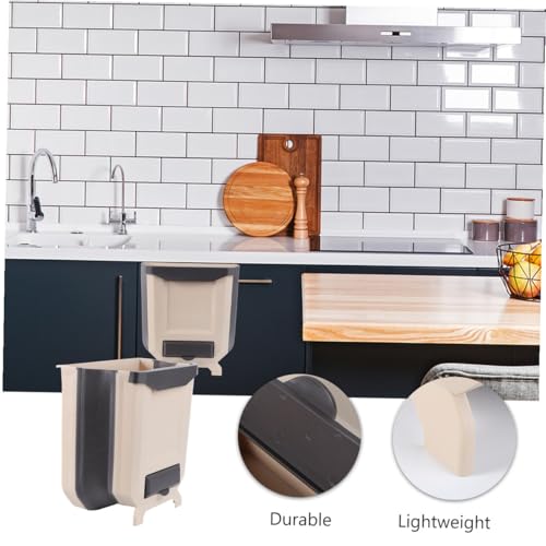 Cubo de basura colgante plegable para cocina beige miniatura 5
