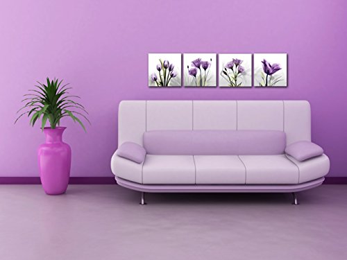 4 Panles Elegant Purple Tulip Abstract Flower Painting Artwork Canvas Print Wall Art For Bedroom Wall Decor #TOP4