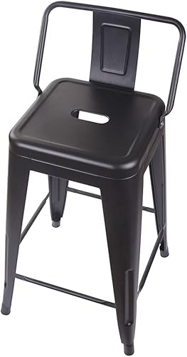 Vista 229 de GIA Taburete de metal con respaldo bajo de altura de mostrador de 24 pulgadas con asiento de cuero vegano, color plateado
