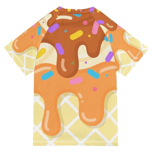 Cute Ice Cream Pattern Bathing Suit Girls Short Sleeves Athletic Shirt Swimwear Beach Tops 3T2