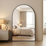 BEAUTYPEAK Miroir mural rond en aluminium avec cadre noir, 120x80 cm en alliage d'aluminium résistant aux chocs, peut être posé contre le mur ou accroché, miroir debout pour la chambre, la salle de