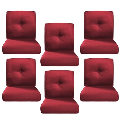 Image of Luxury 4 inch Thick Outdoor Cushion Set of 6 - 22x24 Patio Furniture Cushions with 28D High-Density Foam, Water-Resistant & Fade-Resistant Fabric, Removable Covers for Patio Furniture Sofa Couch -Red