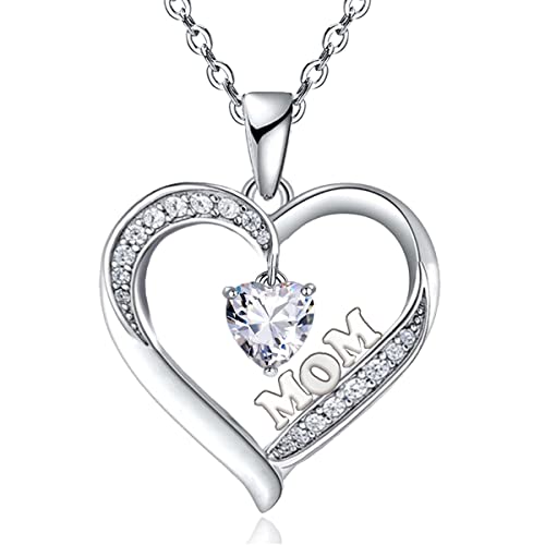 Emma Manor EM Collier avec pendentif en forme de cœur plaqué or blanc 18 carats en forme de cœur avec oxyde de zirconium - Cadeau pour femme - Chaîne de 45,7 cm, Métal, Zircone cubique Cover