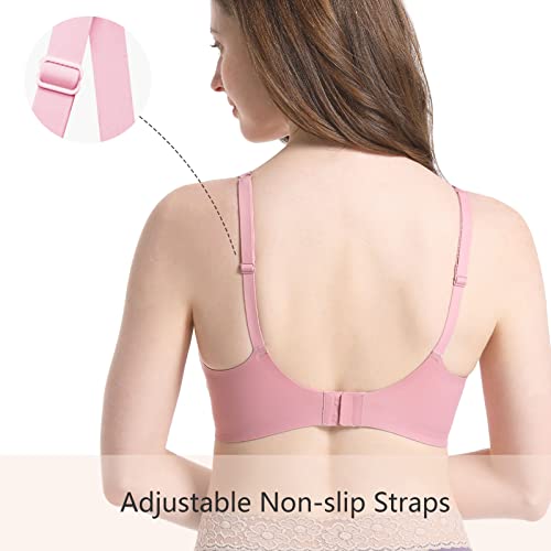 Gailife Deep V Bras For Women No Underwire Wireless Bralettes For Women With Support Seamless Plunge Bra With Bra Extender -M,Pk Pink #TOP4