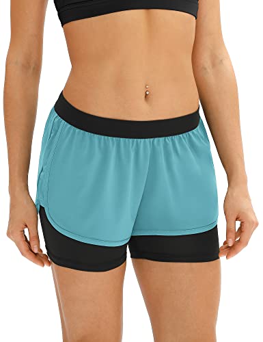 Image of icyzone Running Yoga Shorts for Women - Activewear Workout Exercise Athletic Jogging Shorts 2-in-1