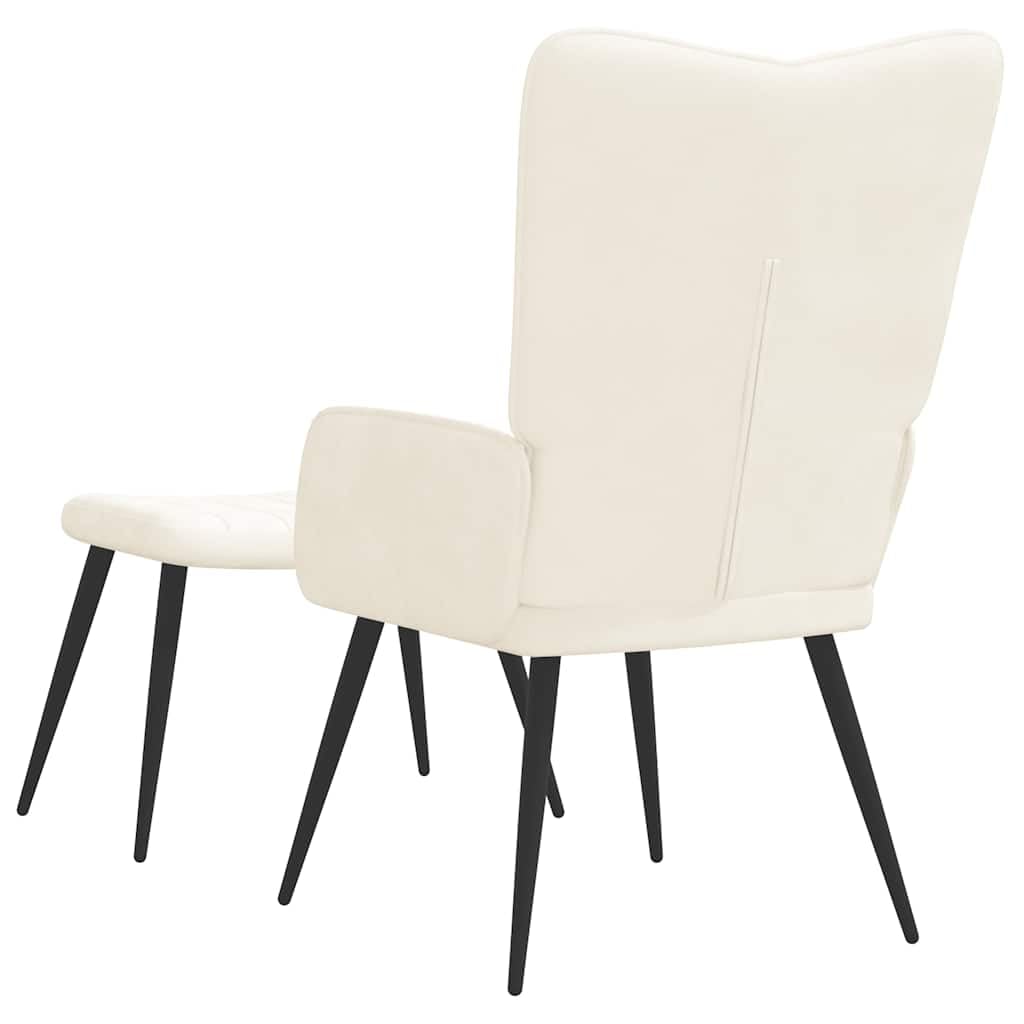 Poltrona relax con sgabello, in velluto, colore bianco crema, con struttura in acciaio, moderna poltrona relax con poggiapiedi, poltrona singola imbottita per soggiorno e camera da letto